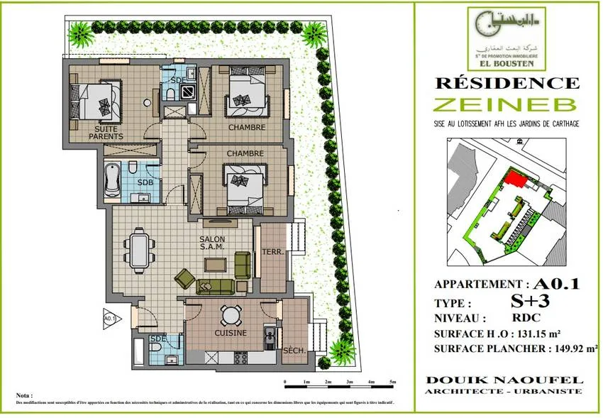 Plan A0.1 S+3 Garden Résidence Zeineb